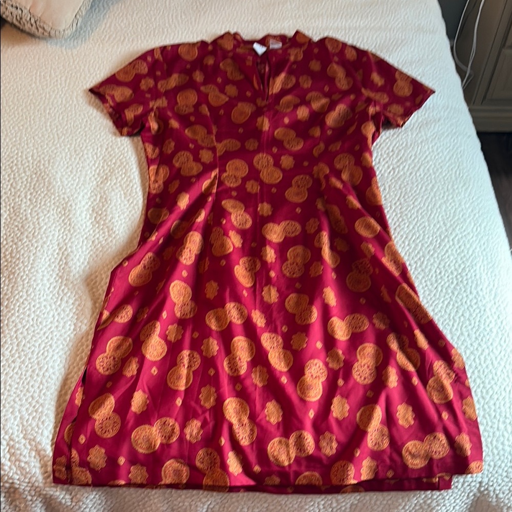 Red and Orange Patterned Dress